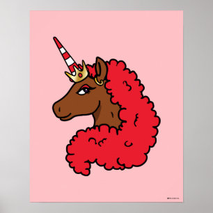 Red Afro Unicorn Poster