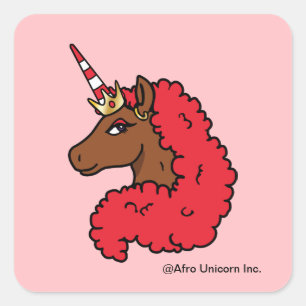 Red Afro Unicorn Square Sticker