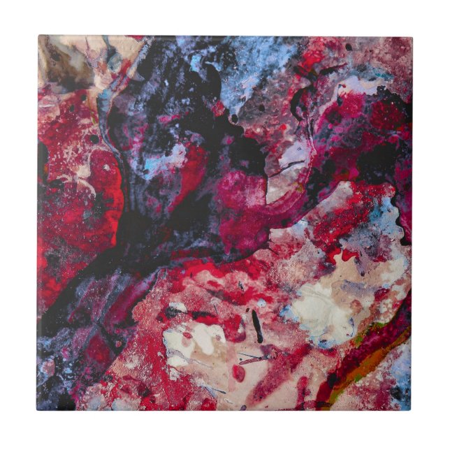 Red Agate Crystal Geode Abstract Ceramic Tile (Front)