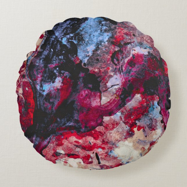 Red Agate Crystal Geode Abstract Round Cushion (Front)