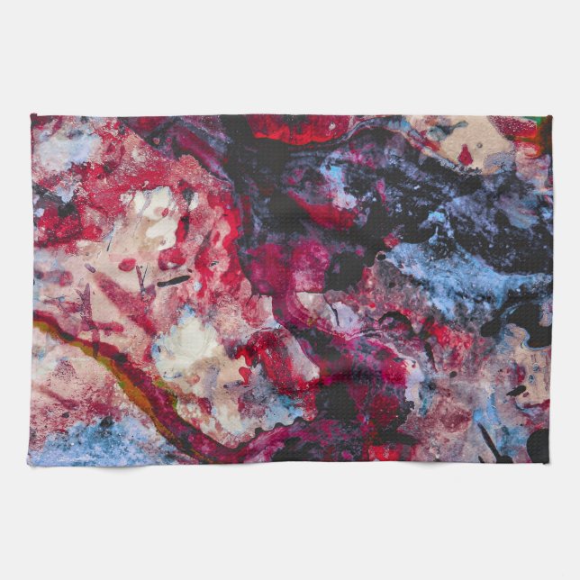 Red Agate Crystal Geode Abstract Tea Towel (Horizontal)