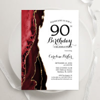 Red Agate Gold White 90th Birthday