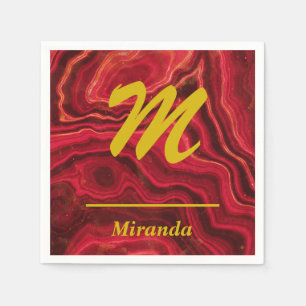 Red Agate Marble with gold Monogram and Name Napkin