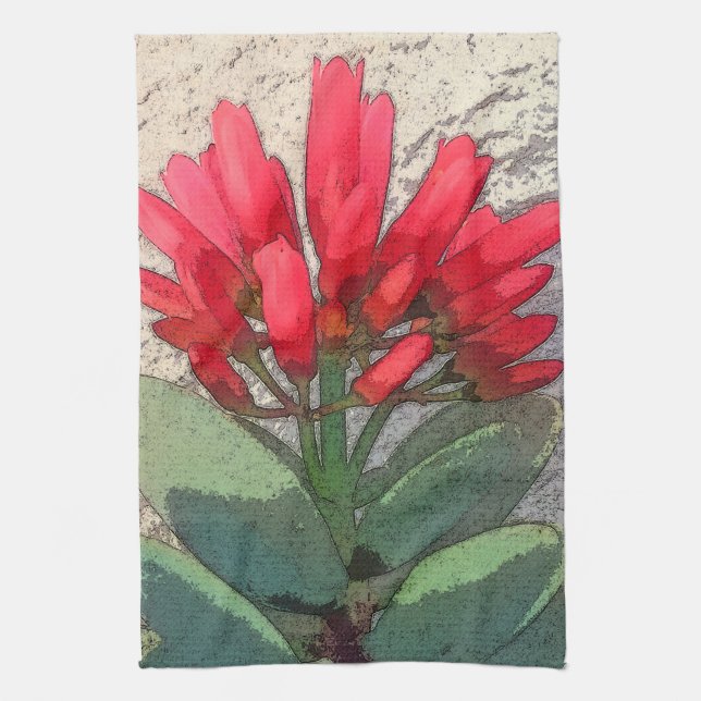 Red Agave Flowers Tea Towel (Vertical)