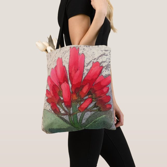 Red Agave Flowers Tote Bag (Close Up)