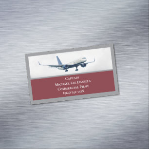 Red Aircraft Aeroplane Captain Pilot Plane Sky Magnetic Business Card