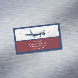 Red Aircraft Aeroplane Captain Pilot Plane Sky Magnetic Business Card