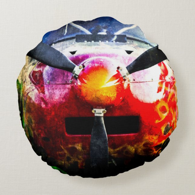 Red Aircraft - Small But Fierce Round Cushion (Back)