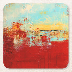 Red Alaskan Abstract Square Paper Coaster