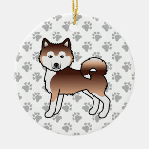 Red Alaskan Malamute Cute Cartoon Dog Ceramic Ornament
