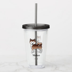 Red Alaskan Malamute Cute Cartoon Dog & Name Acrylic Tumbler