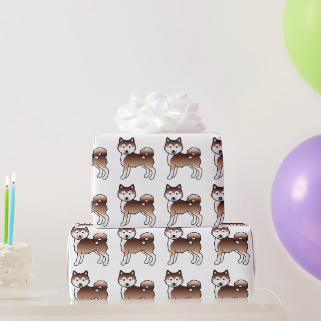 Red Alaskan Malamute Cute Dog Pattern Wrapping Paper (Party Gifts)