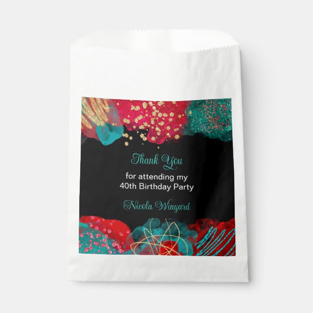 Red Alcohol Ink Birthday Party Favour Bag (Front)