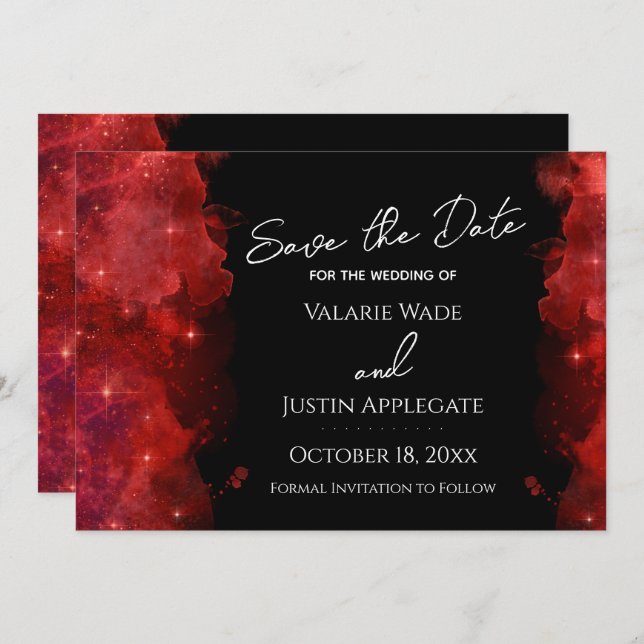 Red Alcohol Ink Galaxy Save the Date Wedding  Invitation (Front/Back)
