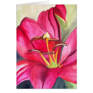 Red Alert Lily watercolor art flower painting