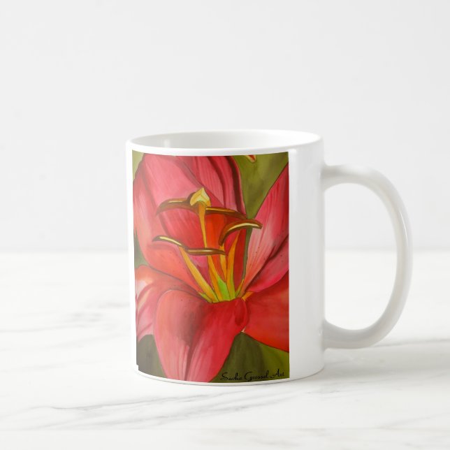 Red Alert Lily watercolor art flower painting Coffee Mug (Right)