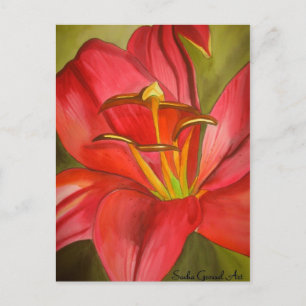 Red Alert Lily watercolor art flower painting Postcard