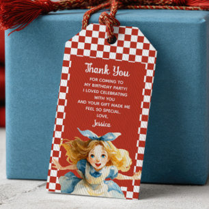 Red Alice in ONEDERLAND  1st Birthday Thank You  Gift Tags