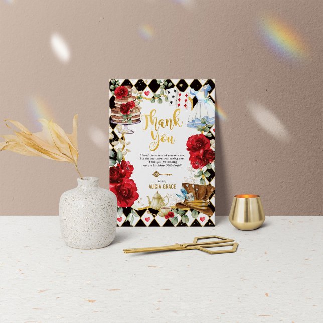 Red Alice in Wonderland Birthday Thank You Card (Creator Uploaded)
