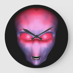 Red Alien Face Large Clock