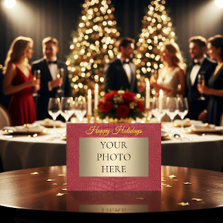 Red Alligator Printed Faux Texture Photo Happy Holiday Card