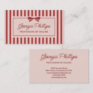 Red & Almond Stripes & Bow Retro Business Card