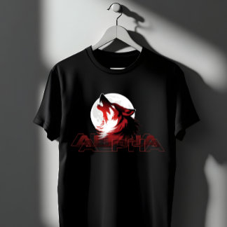 Red Alpha Wolf Howling Moon Graphic T-Shirt