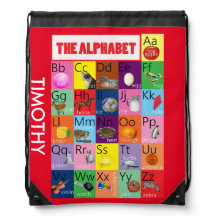 Red Alphabet name labelled library bag