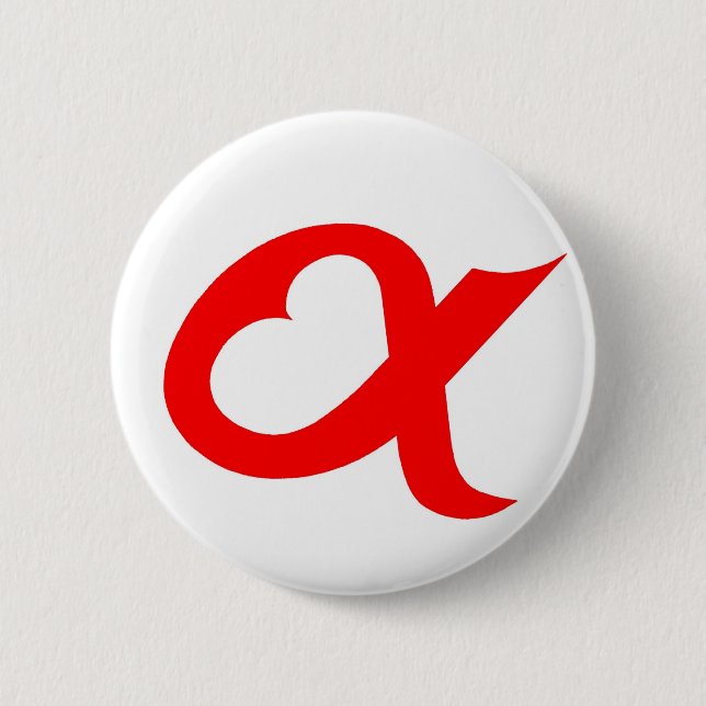 Red alpheart 6 cm round badge (Front)