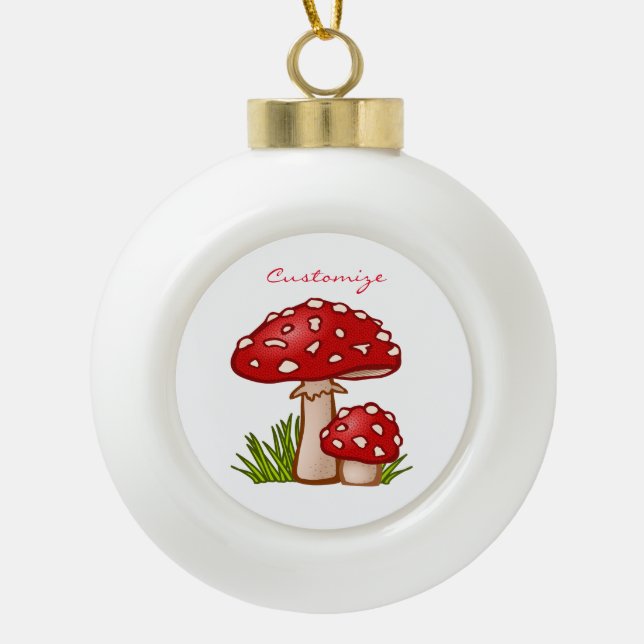 Red Amanita Mushrooms Thunder_Cove Ceramic Ball Christmas Ornament (Front)