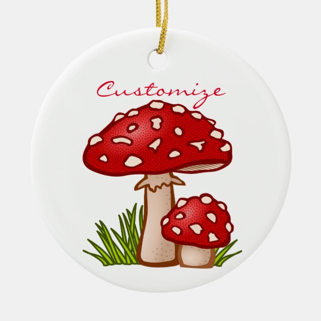 Red Amanita Mushrooms Thunder_Cove Ceramic Ornament (Front)