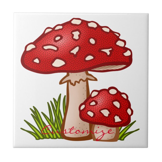 Red Amanita Mushrooms Thunder_Cove Ceramic Tile (Front)