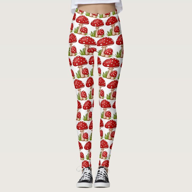 Red Amanita Mushrooms Thunder_Cove Leggings (Front)