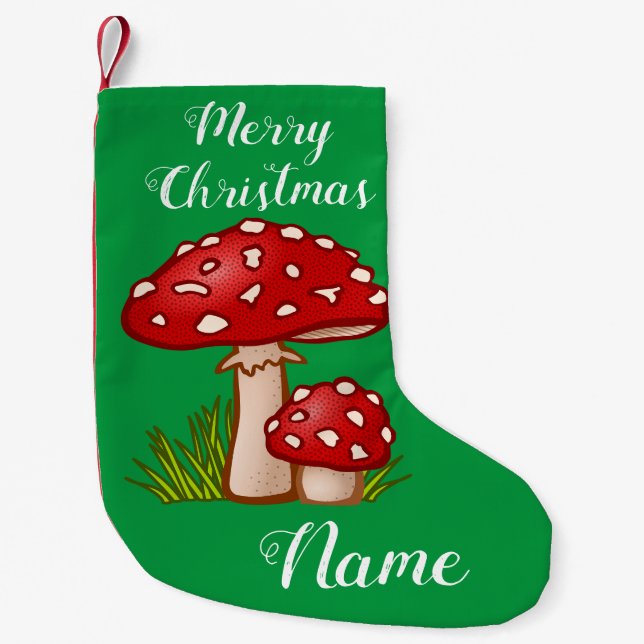 Red Amanita Mushrooms Thunder_Cove Small Christmas Stocking (Front)