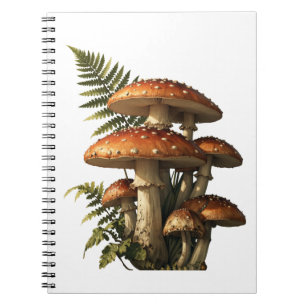 Red Amanita Mushrooms with Fern Botanical Notebook