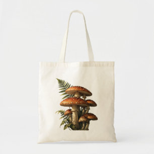 Red Amanita Mushrooms with Fern Botanical Tote Bag