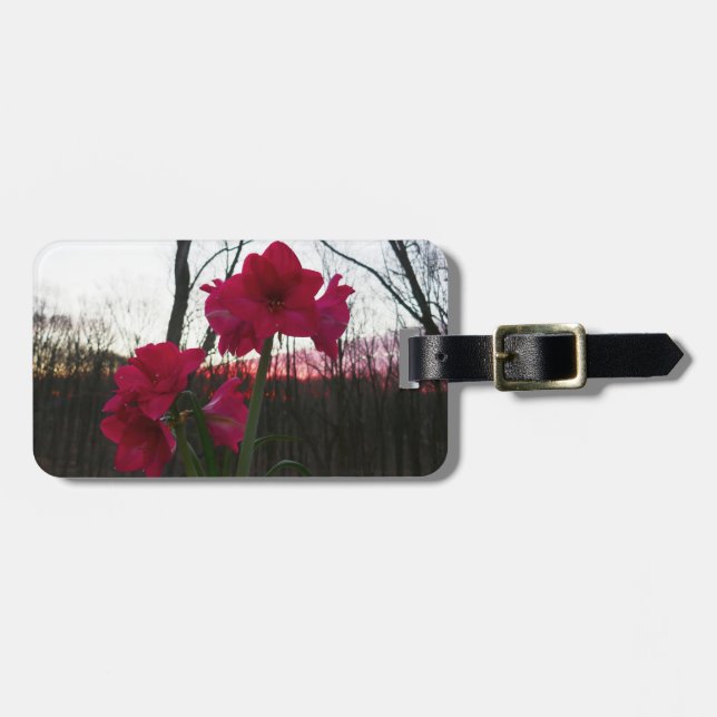 Red Amaryllis and Winter Sunrise Luggage Tag (Front Horizontal)