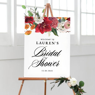 Red Amaryllis Botanical Bridal Shower Welcome Poster
