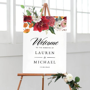 Red Amaryllis Botanical Winter Wedding Welcome Poster