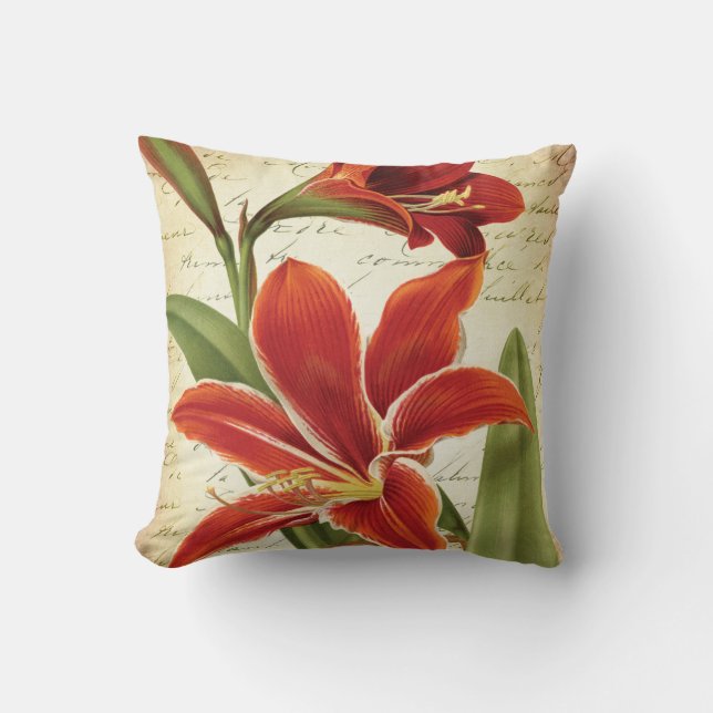Red Amaryllis Christmas Flower Botanical Cushion (Front)