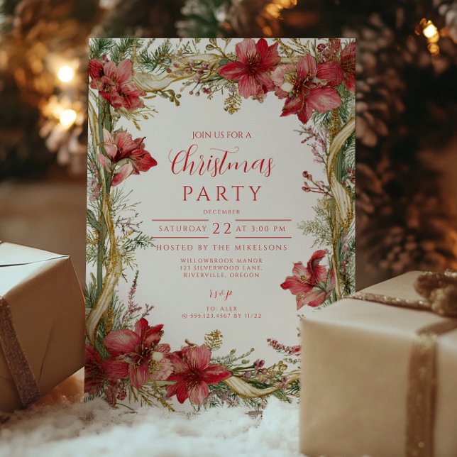 Red Amaryllis Christmas Invitation (Creator Uploaded)