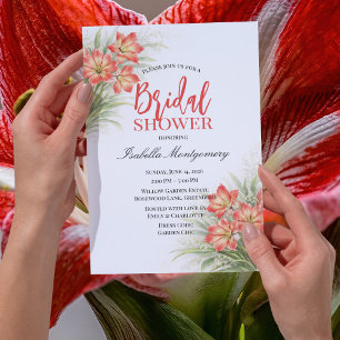 Red Amaryllis Floral Bridal Shower Romance Invitation