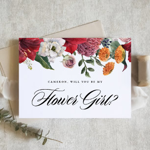 Red Amaryllis Floral Will You Be My Flower Girl Invitation