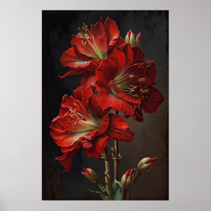 Red Amaryllis Flower Art Print Poster