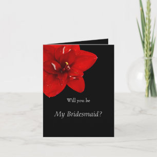 Red Amaryllis flower Wedding Bridesmaid Thank You Card