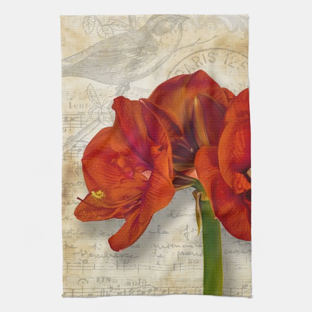 Red Amaryllis Kitchen Towel (Vertical)