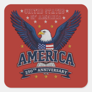 Red America 250th Anniversary Patriot Eagle Square Sticker