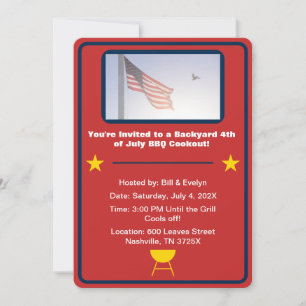 Red American flag 4th of July barbeque Invitation