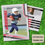 Red American Football Trading Card For Kids<br><div class="desc">Introducing the Red American Football Trading Card For Kids - a game-changer in the world of sports memorabilia! Picture this: a sleek, dynamic design boasting your chosen team name and player's full identity right on the front. Against a backdrop of bold black and fiery red elements set on a cool...</div>