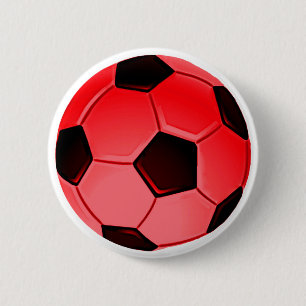 Red American Soccer or Association Football Ball 6 Cm Round Badge